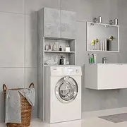 Washing Machine Cabinet Concrete Grey 64x25.5x190 cm Engineered Wood,Washer & Dryer Accessories 26.88KG-800031