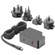 KFD 100W GaN USB-C Laptop Power Adapter/PD Charger - 1x USB-C & 1x USB-A - US/EU/AU/UK Travel Plug - Compatible with MacBook Air/Pro, Asus, Acer, Lenovo, HP, Dell, Toshiba - Black [RT100-2-100W]