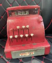 Vintage 1950's Junior Merchant Red Cash Register Tin Toy KamKap Antique Store