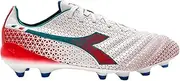 [Diadora] Brasil Elite Tech GR ITA LPX Men's Firm Ground Soccer Shoes - Made in Italy, Ultra-soft Premium Leather, Modern Calcio Design, Removable Insole (White/Tile Blue/Red, US Footwear Size System, Adult, Men, Numeric, Medium, 11)