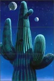 Ceramic Tile Mural Backsplash Burmann Southwest Cactus Moon Art KB006