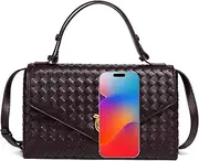 [Raiuyow] Woven Crossbody Purses PU Leather Knotlock Messenger Envelope Handbag Satchel Shoulder Bag Crescent Hobo Bags Underarm