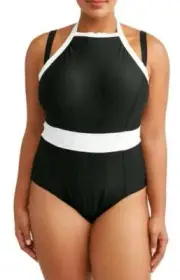 NEW Plus 4X 28 / 30 Slimming Tummy Control Built In Bra 1 Pc Black Swim Suit