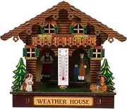 GALPADA Weather House Wall Thermometer Multifunctional Barometer and Hygrometer Wooden with Classic Design for Indoor and Outdoor Use Accurate Temperature and Humidity