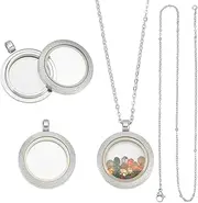 [UNICRAFTALE] 2 Sets Matte Memory Locket Pendant Necklace Stainless Steel Floating Charm Photo Living Memory Pendant Glass Photo Frame Locket Pendants for DIY Wedding Bouquet Jewelry Making Inner