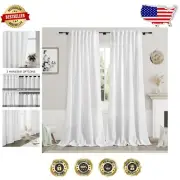 Elegant Extra Long White Linen Curtains 102" - Set of 2 for Living Rooms