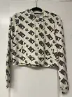 Juicy Couture Women's White/Black Hooded Full Zip Crop Top Shirt Size XL