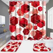 Bathroom Sets 4 Piece Geometric Red Bathroom Shower Curtain Sets with Rugs In...