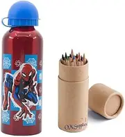 Spiderman Characters Aluminium Sports Bottle 530ml - Holiday, Back to School Water Drinking Kids Lunch Children Includes Half Size 12pcs (Spiderman)