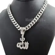 Iced Cubic Zirconia Silver Plated Allah Charm 10mm Cuban Chain Hip Hop Necklace