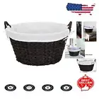 Elegant Handwoven Round Wicker Laundry Basket with Metal Handles - 22" Wide