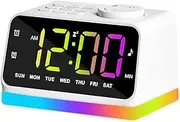 Digital Alarm Clock for Bedroom, 8 Colors Night Light with 2 Charging Port, Sleep Sound Machines with Timer, Dual Alarm, 12/24H, Loud Alarm，FM Radio and Easy to Use for Seniors and Kids as Gift