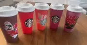 Starbucks Heart & Flowers Valentine's Day Reusable To Go Cup Lid Coffee LOT NEW