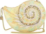 [MARY FRANCES] Down By the Sea Beaded Crossbody Handbag Shell Evening Bag with Removable Chain Strap, Multicolor, Multicolor