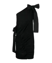MSGM One-Shoulder Gathered Detailed Mini Dress XXS,S,M Black