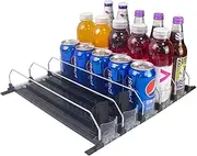 CNDSE Soda Can Dispenser for Refrigerator, Spring Loaded Fridge Drink Organizer, Width-adjustable Push Rod Slide Rail Soda Can Organizer,Black,5 Rows, 14.96" D