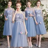 在飛比找Yahoo!奇摩拍賣優惠-下殺-現貨！伴娘服季結婚姐妹裝團禮服仙氣質藍色學生畢業禮服裙