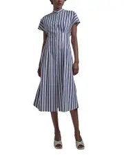 Misook Stand Collar Button Front Midi Dress