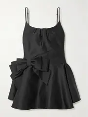 [SHUSHU/TONG] SHUSHU/TONG - Bow-detailed Gathered Satin Mini Dress - Black - UK 10 UK 10 Black