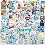 100 Pcs Blue Ocean Beach Stickers Blue Coastal Marine Life Aesthetic Artistic Sea Decals for Laptop,Scrapbooking Phone Computer Skateboard Luggage Notebook Vinyl Decal for Girl Teen Adult Student
