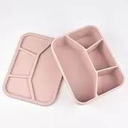 Silicone Bento Box, 4 Compartment Lunch Box Container with Lids, Leak-Proof Salad Bento Boxes, Airtight, Microwave, Dishwasher and Freezer Safe (Pale Pink)