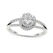 0.75 CT. T.W. Natural Diamond Frame Split Shank Engagement Ring in Solid 14K White Gold