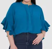 Vince Camuto Women's Blue Ruffle Sleeve Blouse Top Plus Size 3X