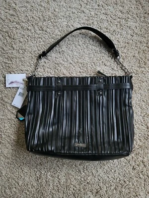$128 Jessica Simpson Becca Hobo Handbag Double Chain Accents and On Strap Black