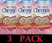3x CHEERIOS FAMILY SIZE VERY BERRY Heart Healthy Whole Grain Oats Cereal 18.6 oz
