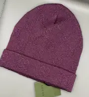 Gucci GG Shine Embhat Hat Fuchsia Shimmer Beanie Women’s Size S Authentic