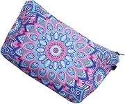 [Mikinona] Travel Pouch Handle Compact Makeup Bag Drawstring Toiletry Bag Portable for Women Mandala Flower Pattern