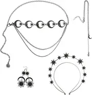 [DONFAMDS] 1 Set Elegant Baroque Moon And Star Headband And Earrings Gothic Necklace Retro Waist Chain Fancy Jewelry Set For Weddings And Formal Events
