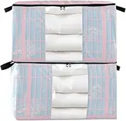 Pink Blue Japanese Screen 60/95 L zippered storage box with Reinforced Handles, clear window under bed storage containers for King Comforter Bedding Pillow Sheet