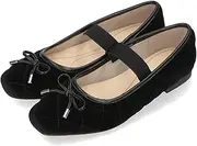 ORiental TRaffic(オリエンタルトラフィック) 42307 Women's Pumps, Ballet Shoes, Quilting, Ribbon, Motif, Flat, Velour, Autumn, Winter, Elastic Belt, Black, 23.0 cm