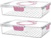2 Pack Sensory Bin Sand Tray with Lid & Handles, Portable Clear Plastic Storage Container for Toddlers, Stackable Play Tray for Sandbox, Kids Toys, Crafts,Arts （Pink