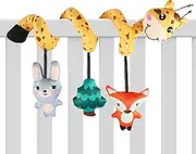 Generic Toys for Newly Born Babies, Car Seat with Toy|Animal Adventures Activity,Adjustable Double-Sided Car-Seat,Soft Plush Hanging Playing Item with Rattles