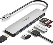 USB C Hub Multiport Adapter - 7 in 1 Portable Space Aluminum Dongle with 4K HDMI Output, 3 USB 3.0 Ports, SD/TF Card Reader Compatible for MacBook Pro, XPS More Type C Devices