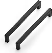 4 Pack Cabinet Handles, Black Cabinet Pulls, 7-1/2 Inch Kitchen Closet Handles Square Drawer Pulls Stainless Steel Drawer Hardware, 192mm Hole Centers