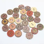 100pcs Assorted Flower Decorative Round 2 Holes Wood Wooden Buttons 20mm(3/4")