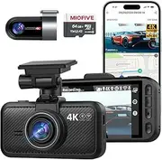 [Miofive] Dash Cam for Front and Rear Camera 4K+4K GPS WiFi Bluetooth 3 Inch IPS Display Night Vision Loop Recording HDR App Control and Supports up to 512GB with a Free 64GB Card