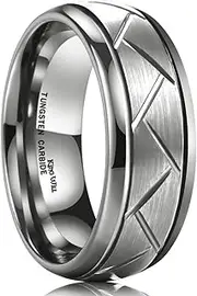 [King Will] TYRE Men's 8MM Silver Domed Grooved Tungsten Carbide Ring Brushed Wedding Band