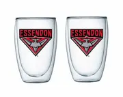 AFL Double Wall Glass Set - Essendon Bombers - Set of Two