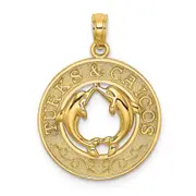 14k Yellow Gold TURKS AND CAICOS w/ Dolphins Circle Charm