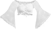 [Vnihaq] Women's Puff Short Sleeve Open Front Sheer Lightweight Chiffon Bolero Shawl