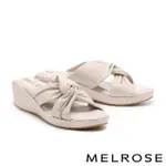 【MELROSE】美樂斯 奢華閃耀鑽條扭結羊皮楔型高跟拖鞋(杏)