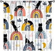 JESTRONRY Modern Abstract Curtain,Black Cats and Colourful Rainbows Cute Animal Background Blackout Rod Pocket Window Drapes for Baby Kids Girls Bedroom Living Room Home Decor W42xL63in