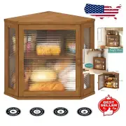 Space-Saving Medium Bamboo Bread Box with Wavy Acrylic Front - Kitchen Elegance