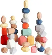 36 PCS Stacking Rocks, Wooden Building Blocks Set, Colored Wooden Sorting Stacking Balancing Stone Toy, Large Small Building Blocks Game Stones Lightweight Puzzle Set for Kids 3 Years Old