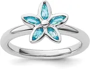 [Stackable Expressions] 925 Sterling Silver Bezel Polished Stackable Blue Topaz Flower Ring Size 10-Stackable-Ring for Women