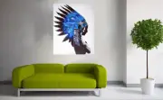 framed canvas print Indian Blue Feather Native American street art painting 30"